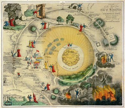 Plan van de Weg van de Stad van Vernietiging naar de Hemelse Stad, gegraveerd speciaal voor Williams