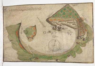 Plan van de stad en haven van San Sebastian, getekend door Richard Poulter, juni 1585 door Unknown artist