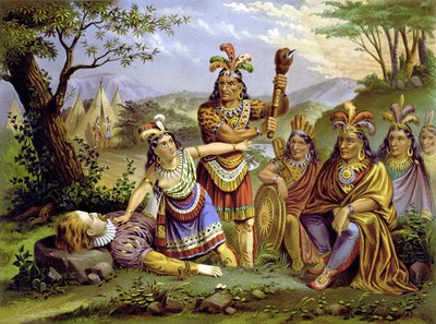 Pocahontas redde Kapitein John Smith door Unknown artist