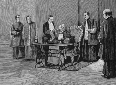 Paus Leo XIII stuurt zijn jubileumbericht, opgenomen door fonograaf, naar het Amerikaanse volk. door Unknown artist