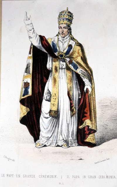 Paus Pius IX in een groot ceremonieel gewaad - gravure door Unknown artist