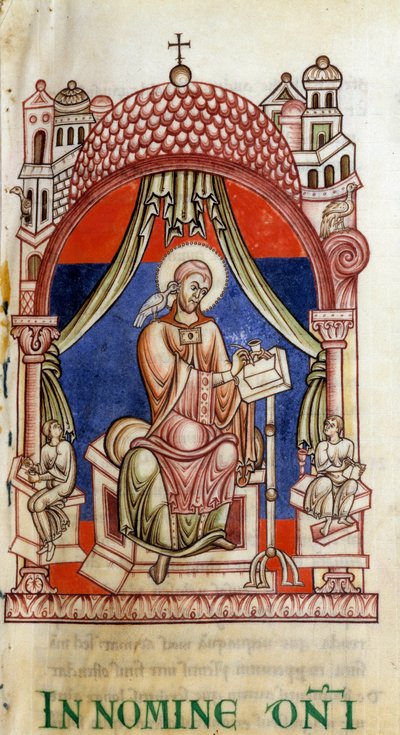 Paus St. Gregorius I de Grote omringd door twee secretarissen door Unknown artist
