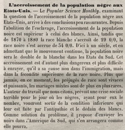 Bevolkingsgroei in de Verenigde Staten: racistische opmerking in het boek volgens een artikel in Popular Science Monthly door Unknown artist