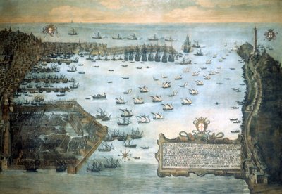 Haven van Genua in 1597. Museo Navale de Genova - Pegli. door Unknown artist