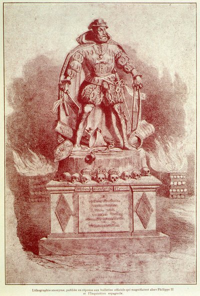 Portret van Filips II over de Spaanse Inquisitie - gravure door Unknown artist