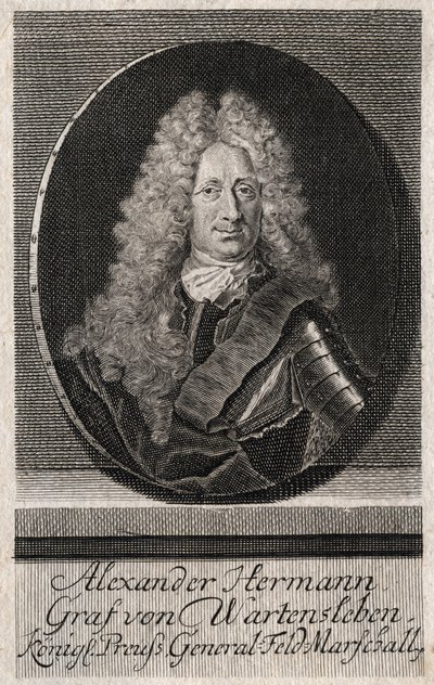 Portret van Alexander Hermann Graaf von Wartensleben (1650-1734) officier in de legers van verschillende Duitse staten - gravure door Unknown artist