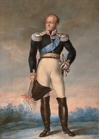 Portret van Alexander I van Rusland, ca. 1819 - Waterverf - Voetportret van Alexander I, Tsaar van Rusland (1777-1825) - Anonieme waterverf door Unknown artist
