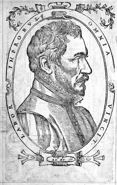 Portret van Ambroise Pare, Franse arts en chirurg (1509-1590) Gravure uit de 16e eeuw door Unknown artist