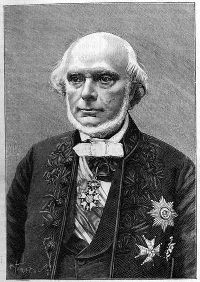 Portret van Armand de Quatrefages de Breau (1810-1892), Franse natuuronderzoeker en antropoloog. (Van een foto door Charles Gallot). Gravure in 