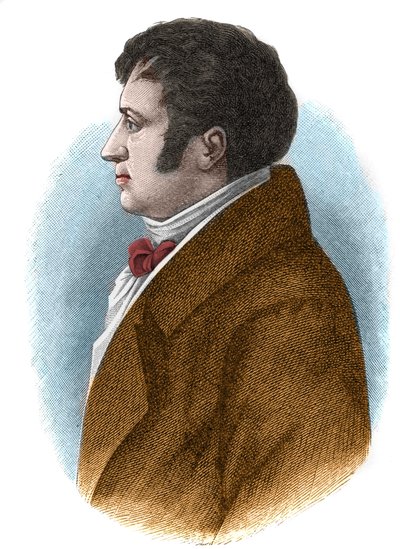 Portret van August Wilhelm von Schlegel (1767-1845), Duitse filosoof, criticus, oriëntalist en vertaler en theoreticus van de romantische beweging. door Unknown artist