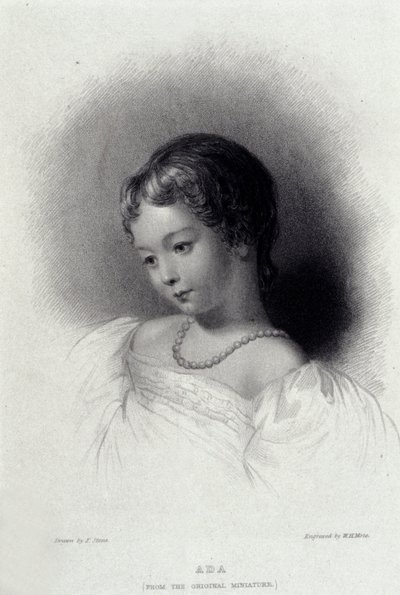Portret van Augusta Ada Byron (1815-1852), dochter van dichter George Gordon Byron (gravure 19e eeuw) door Unknown artist