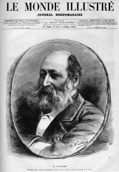 Portret van Auguste Clesinger (1814-1883), Franse beeldhouwer en schilder. Gravure in 