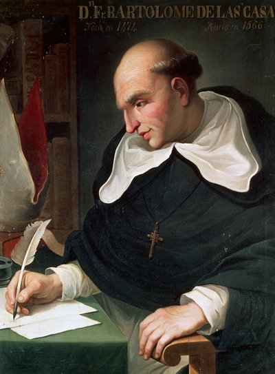 Portret van Bartolomé de Las Casas, Spaanse katholieke bisschop toegewijd aan de verdediging van inheemse bevolkingen van de Nieuwe Wereld door Unknown artist