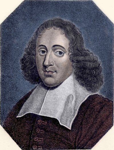Portret van Baruch de Spinoza (1632-1677) Nederlandse filosoof, ook bekend als Bento de Espinosa of Benedictus de Spinoza of Benoit de Spinoza. Gravure door Unknown artist
