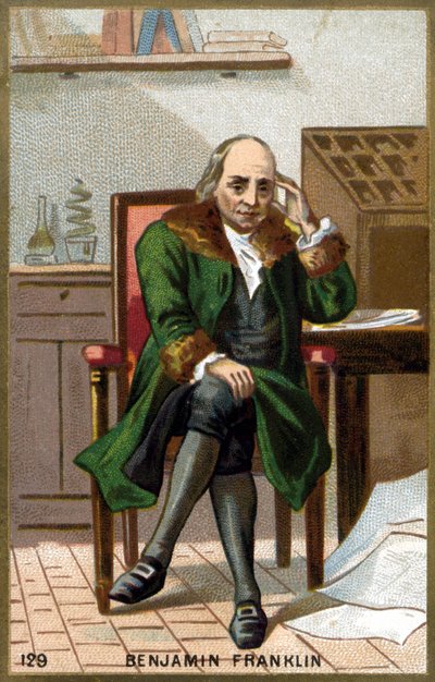 Portret van Benjamin Franklin (1706-1790). Chromolithografie eind 19e eeuw. door Unknown artist