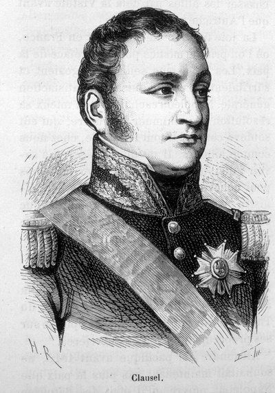 Portret van Bertrand Clausel (of Clauzel) (1772 - 1842). Gravure van het einde van de 19e eeuw in 