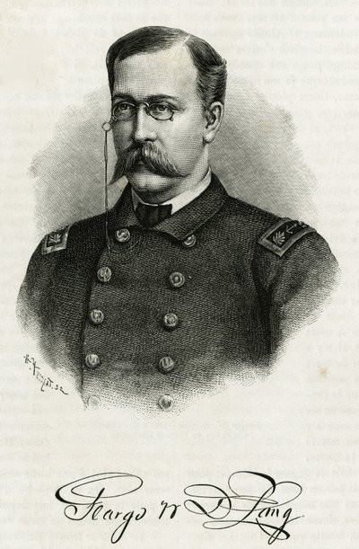 Portret van Kapitein Georges Washington De Long (1844-1881) van de bemanning van La Jeannette, voor de missie naar de noordpool. Gravure ter illustratie van 