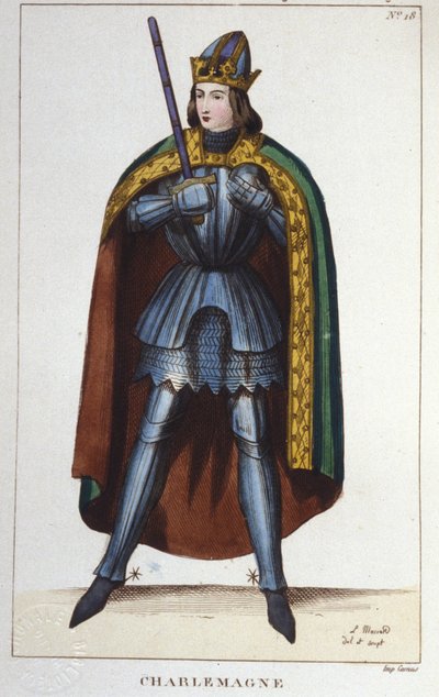 Portret van Karel de Grote of Karel I de Grote (742 - 814) koning van de Franken gegraveerd 1830 door Unknown artist