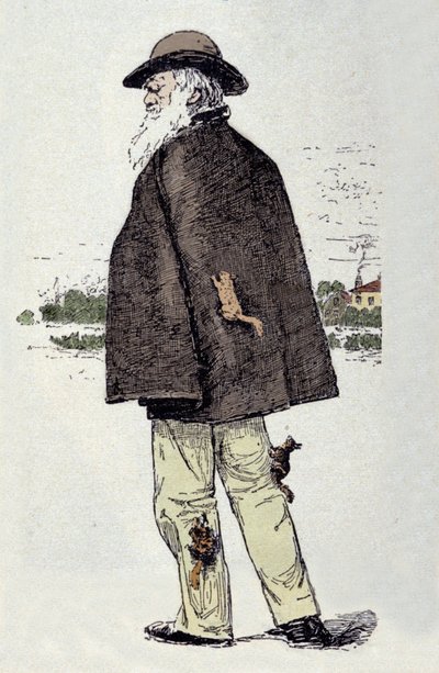 Portret van Charles Darwin (1809-1882) spelend met eekhoorns door Unknown artist