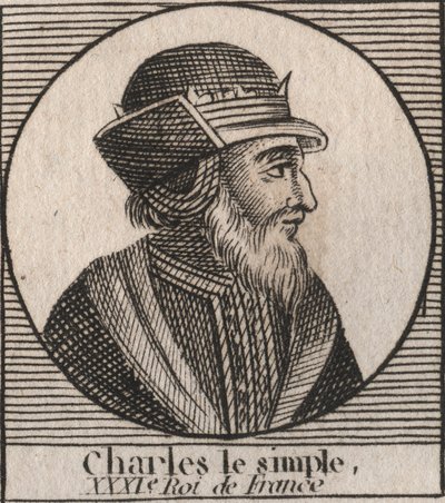 Portret van Karel III genaamd de Eenvoudige (879-929) koning van de Franken - KAREL III (879-929) - Karel de Eenvoudige - koning van Frankrijk, 893-923 - gravure uit 