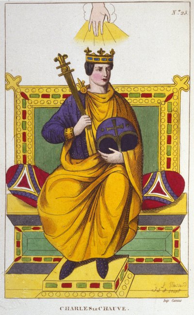 Portret van Karel II de Kale (823 - 877), Koning van Frankrijk, gravure uit 1830 door Unknown artist