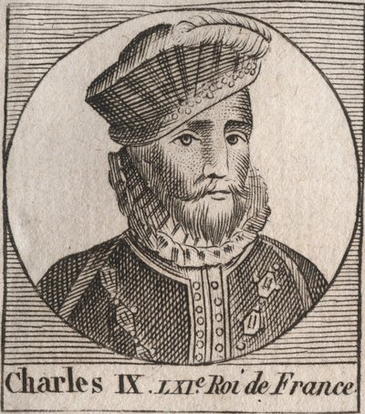 Portret van Karel IX (1550-1574), koning van Frankrijk - gravure uit 