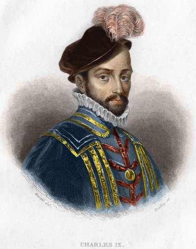 Portret van Karel IX (1550 - 1574), koning van Frankrijk gravure 19e eeuw door Unknown artist