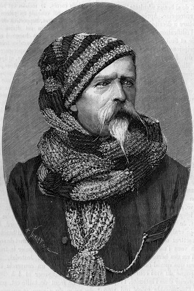 Portret van Charles Marie Etienne Champion Dubois de Nansouty (1815-1895), Franse generaal, in bergkleding. (Van een foto genomen in Bagneres de Bigorre in 1879). Gravure in 