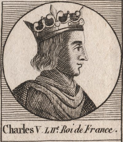 Portret van Karel V de Wijze (1338 - 1380) - Karel V de Wijze of Karel V de Wijze, koning van Frankrijk uit het Huis Valois - gravure uit 