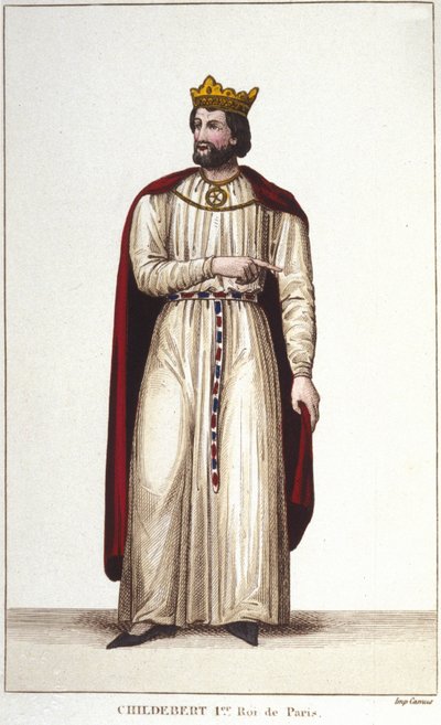 Portret van Childebert I (ca. 495-558) Koning van Parijs. Gravure uit 1830 door Unknown artist