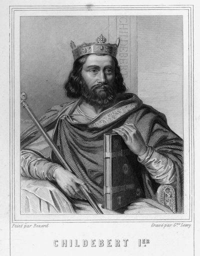 Portret van Childebert I (ca. 495-558), Koning van Parijs - in “Histoire des Français” door Lavallée, gravure, sd door Unknown artist