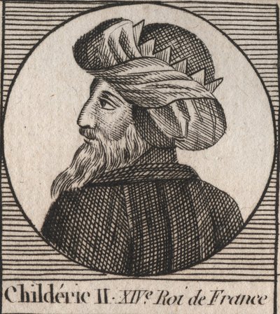 Portret van Childeric II, koning van de Franken van 670 tot 673 - Childeric II 655-675 Merovingische koning van Frankrijk en Austrasië - gravure uit 