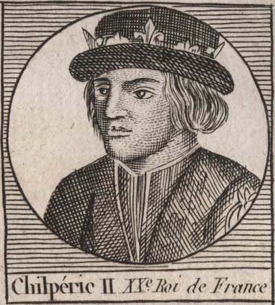 Portret van Chilperic II (ca. 670 - 721), koning van Neustrië - gravure uit 