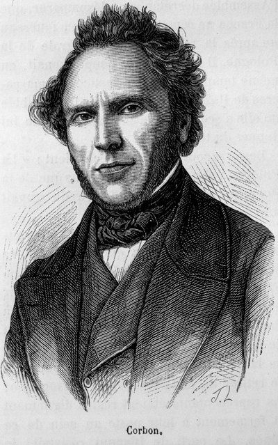 Portret van Claude Anthime Corbon (1808 - 1891). Gravure van het einde van de 19e eeuw in 