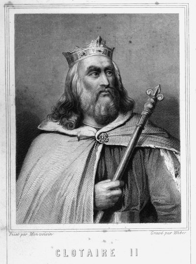 Portret van Clotaire (Clothaire) II (584 - 628), koning van Neustrië en koning van de Franken - in "Histoire des Français" door Lavallée, gravure, sd door Unknown artist