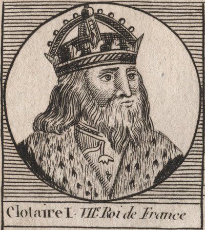 Portret van Clothaire I (497 - 561), Koning van Neustrië en Koning van de Franken (gravure uit 