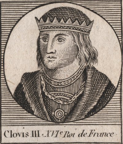 Portret van Clovis III, koning van de Franken van 691 tot 695. Gravure uit 