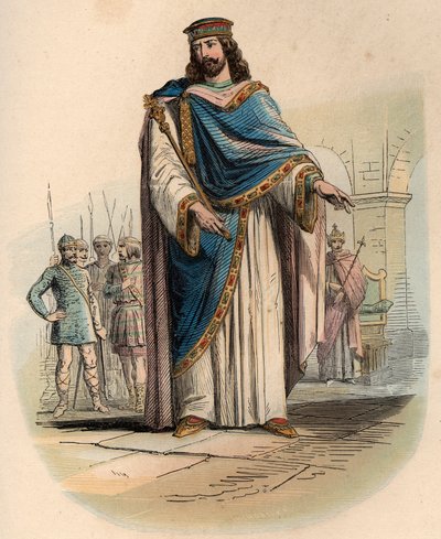 Portret van Clovis I (ca. 466 - 511), koning van de Franken. Gravure uit 1868 in 