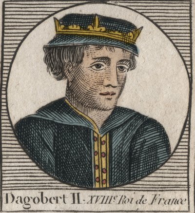 Portret van Dagobert II, Koning van de Franken van 711 tot 716 - Dagobert II (676-679), Koning van Austrasië - gravure uit 