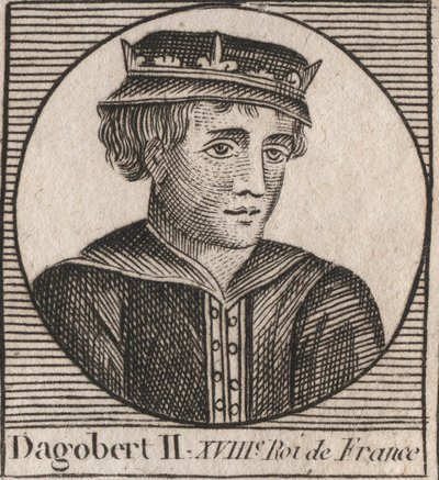 Portret van Dagobert II, Koning van de Franken van 711 tot 716 (gravure uit 