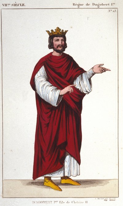 Portret van Dagobert I (? - 639), Koning van de Franken, Dynastie van de Merovingen (gravure 1830) door Unknown artist