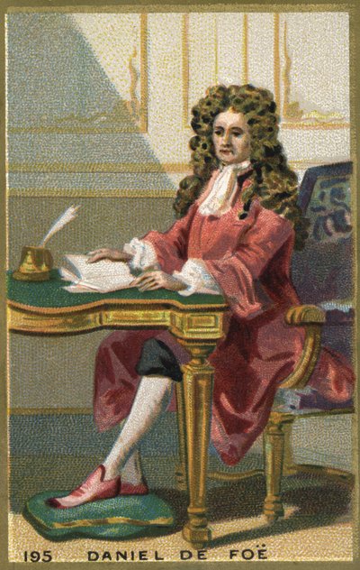 Portret van Daniel Defoe (1660 - 1731), Engelse dichter, romanschrijver en journalist. Chromolithografie van de 19e eeuw door Unknown artist