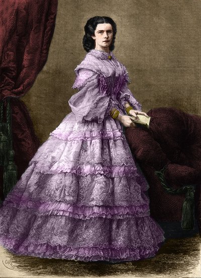 Portret van Elisabeth de Wittelsbach (1837-1898) (Sissi), Keizerin van Oostenrijk (1854-1898) en Koningin van Hongarije (1867-1898), geboren Hertogin in Beieren. (KEIZERIN ELISABETH VAN OOSTENRIJK). Gravure van 1864. Privécollectie. door Unknown artist