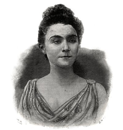 Portret van Emma Laure Esther Guilbert, alias Yvette Guilbert (1865-1944) Franse zangeres van het café-concert - Gravure uit 1892 door Unknown artist