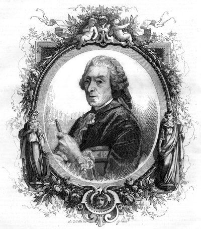 Portret van Engelse schilder François Boucher (1703-1770) gravure 1858 door Unknown artist