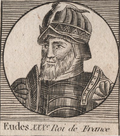 Portret van Eudes (Odon) (ca. 860 - 898), graaf van Parijs en Troyes, daarna koning van Frankrijk - EUDES graaf van Parijs gekozen tot Franse troon na de afzetting van Karel de Keizer - gravure uit 