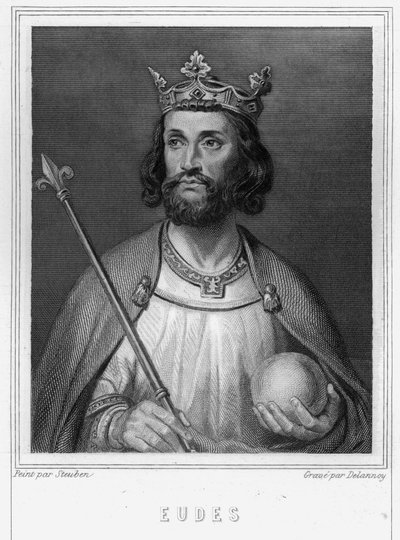 Portret van Eudes (Odon) (ca. 860-898), Graaf van Parijs en Troyes, vervolgens Koning van Frankrijk - in "Histoire des Français" door Lavallée, gravure, sd. door Unknown artist