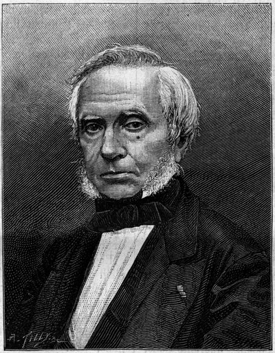 Portret van Eugène Bourdon (1808-1884), Franse ingenieur, uitvinder van de "manometer Bourdon" om druk te meten. Gravure in "Nature. Revue des sciences et de ses applications aux arts et à l
