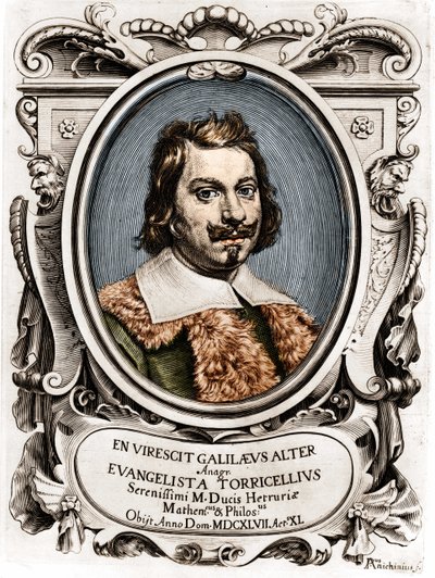 Portret van Evangelista Torricelli of Toricelli (1608 - 1647), Italiaanse natuurkundige. Gravure van de 17e eeuw. door Unknown artist