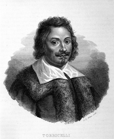 Portret van Evangelista Torricelli of Toricelli (1608 - 1647), Italiaanse natuurkundige, Italiaanse gravure uit de 19e eeuw door Unknown artist